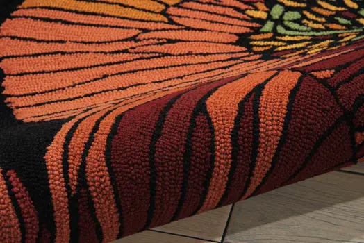 4' X 6' Black and Red Floral Hand Hooked Area Rug