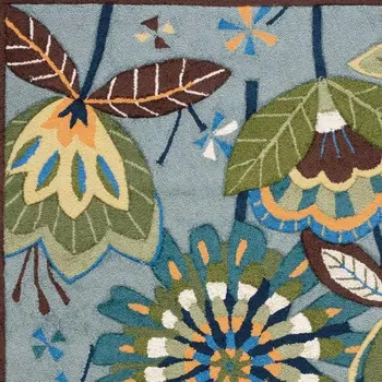 4' X 6' Blue and Green Floral Hand Carved Handmade Area Rug