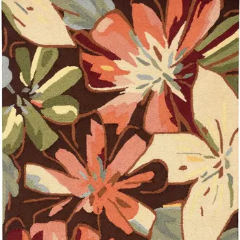 4' X 6' Tan and Dark Brown Floral Hand Carved Handmade Area Rug