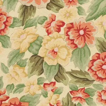4' X 6' Red and Cream Floral Hand Carved Handmade Area Rug