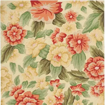 4' X 6' Red and Cream Floral Hand Carved Handmade Area Rug