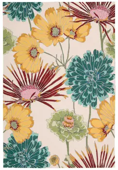 4' X 6' Ivory Red and Orange Floral Hand Carved Handmade Area Rug