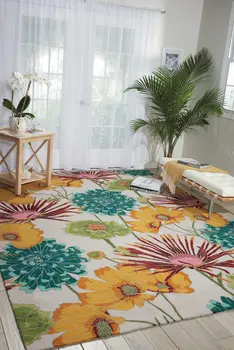 4' X 6' Ivory Red and Orange Floral Hand Carved Handmade Area Rug