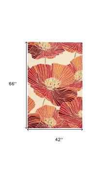 4' X 6' Ivory and Sunset Floral Hand Hooked Area Rug