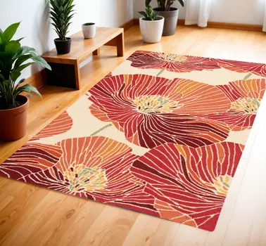 4' X 6' Ivory and Sunset Floral Hand Hooked Area Rug