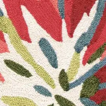 4' X 6' Ivory Green and Red Floral Hand Carved Handmade Area Rug