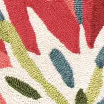 4' X 6' Ivory Green and Red Floral Hand Carved Handmade Area Rug