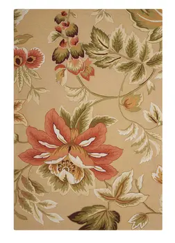 3' X 4' Beige and Red Botanical Leaves Hand Carved Handmade Area Rug