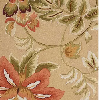 3' X 4' Beige and Red Botanical Leaves Hand Carved Handmade Area Rug