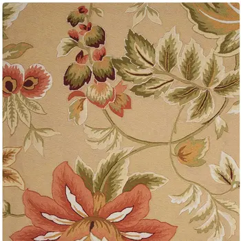 3' X 4' Beige and Red Botanical Leaves Hand Carved Handmade Area Rug