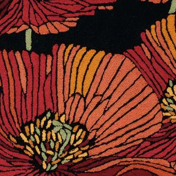 3' X 4' Black and Red Floral Hand Hooked Area Rug