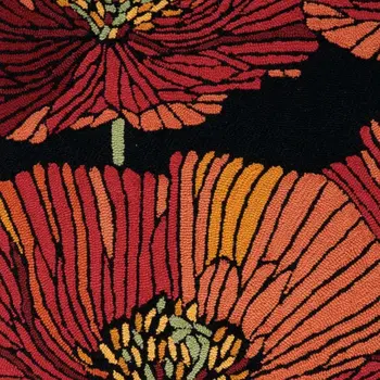 3' X 4' Black and Red Floral Hand Hooked Area Rug