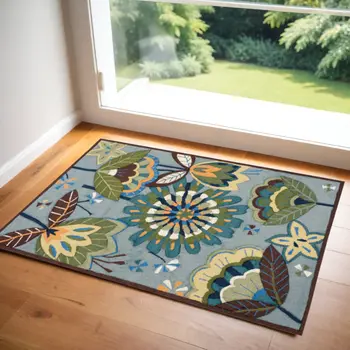 3' X 4' Blue Floral Hand Carved Handmade Area Rug