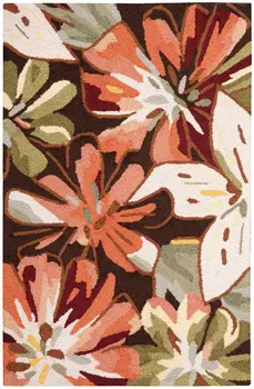 3' X 4' Tan and Dark Brown Floral Hand Carved Handmade Area Rug