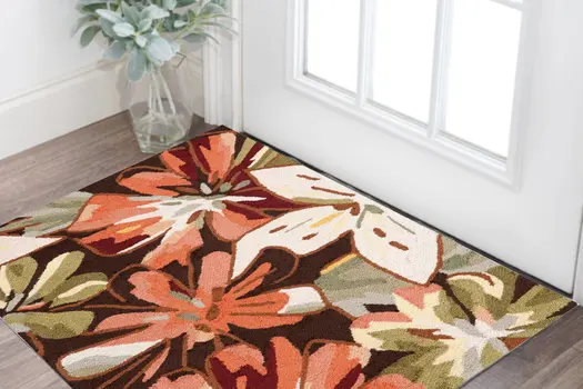 3' X 4' Tan and Dark Brown Floral Hand Carved Handmade Area Rug