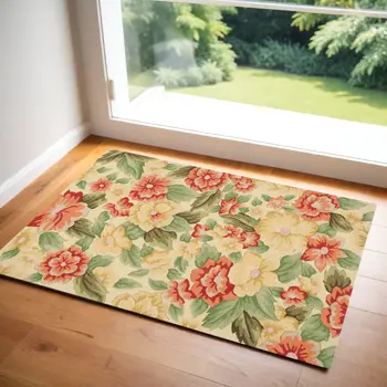 3' X 4' Red and Cream Botanical Leaves Hand Carved Handmade Area Rug