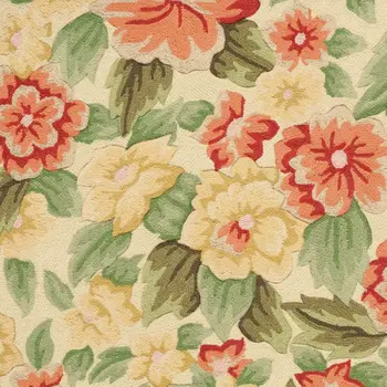 3' X 4' Red and Cream Botanical Leaves Hand Carved Handmade Area Rug