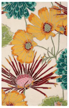 3' X 4' Ivory Red and Orange Floral Hand Carved Handmade Area Rug