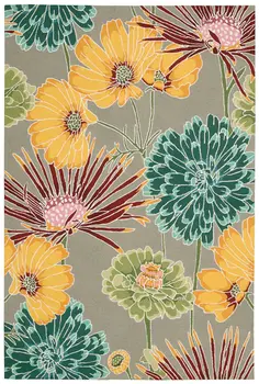 3' X 4' Gray Red and Yellow Floral Hand Carved Handmade Area Rug