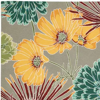 3' X 4' Gray Red and Yellow Floral Hand Carved Handmade Area Rug