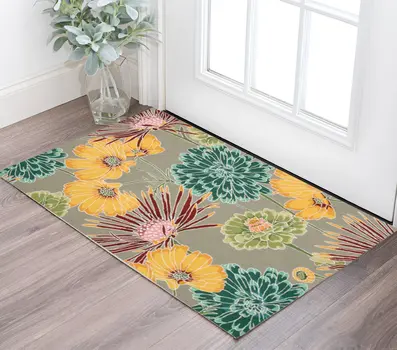 3' X 4' Gray Red and Yellow Floral Hand Carved Handmade Area Rug