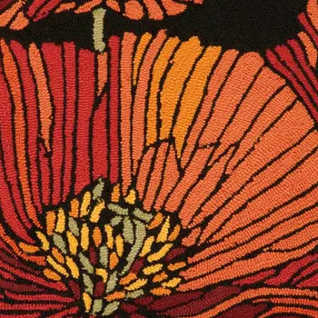 2' X 3' Black and Orange Floral Hand Hooked Area Rug