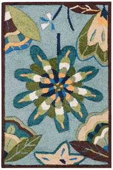 2' X 3' Blue Floral Hand Carved Handmade Area Rug