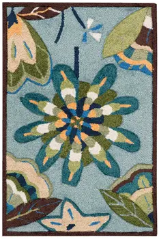 2' X 3' Blue Floral Hand Carved Handmade Area Rug