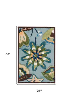 2' X 3' Blue Floral Hand Carved Handmade Area Rug