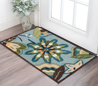 2' X 3' Blue Floral Hand Carved Handmade Area Rug