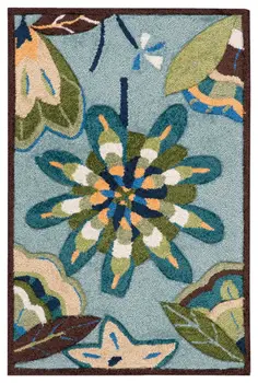 2' X 3' Blue Floral Hand Carved Handmade Area Rug