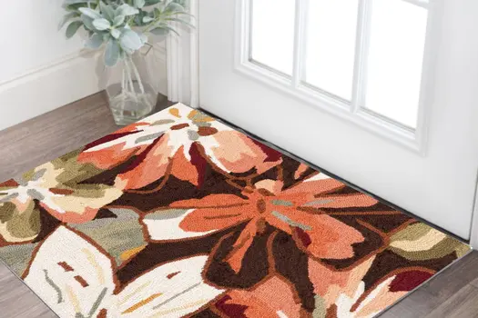 2' X 3' Tan and Dark Brown Floral Hand Carved Handmade Area Rug