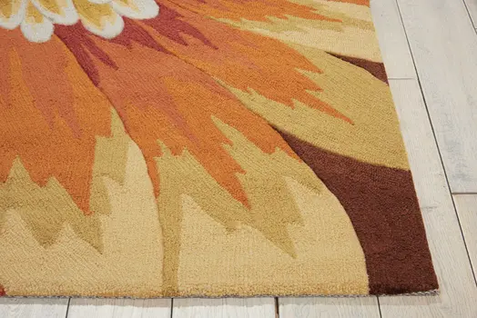 2' X 3' Brown Orange and Yellow Floral Hand Carved Handmade Area Rug