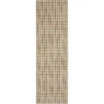 7' Beige And Blue Abstract Indoor Outdoor Runner Rug
