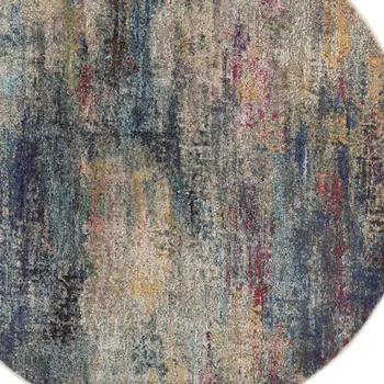 8' Ivory Blue And Orange Floral Distressed Runner Rug