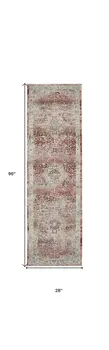 8' Ivory Red And Brown Floral Distressed Runner Rug