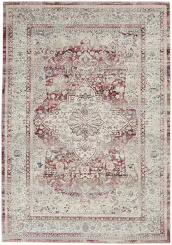 5' X 8' Ivory Red And Brown Floral Distressed Area Rug