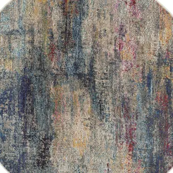 6' Ivory Blue And Orange Floral Distressed Runner Rug