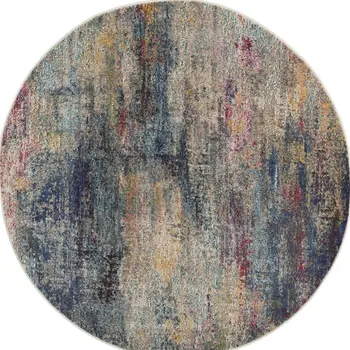 6' Ivory Blue And Orange Floral Distressed Runner Rug