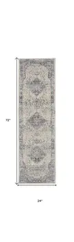 6' Ivory Blue And Orange Floral Distressed Runner Rug