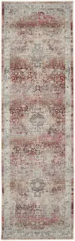 6' Ivory Red And Brown Floral Distressed Runner Rug