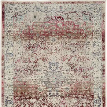 6' Ivory Red And Brown Floral Distressed Runner Rug
