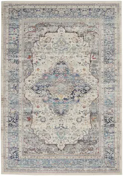 4' X 6' Ivory Blue And Orange Floral Distressed Area Rug