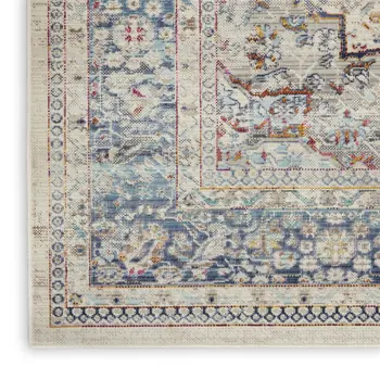 4' X 6' Ivory Blue And Orange Floral Distressed Area Rug