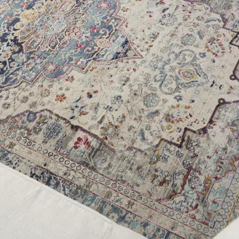 4' X 6' Ivory Blue And Orange Floral Distressed Area Rug