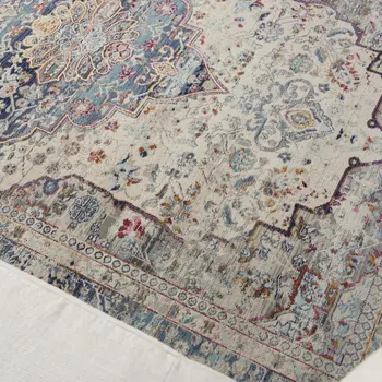 4' X 6' Ivory Blue And Orange Floral Distressed Area Rug