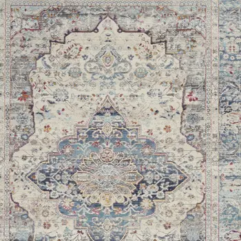 4' X 6' Ivory Blue And Orange Floral Distressed Area Rug