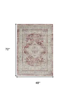4' X 6' Ivory Red And Brown Floral Distressed Area Rug