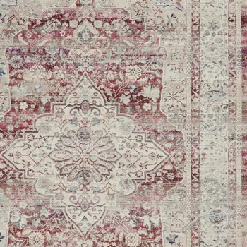 4' X 6' Ivory Red And Brown Floral Distressed Area Rug