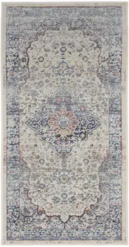 2' X 4' Ivory Blue And Orange Floral Distressed Area Rug